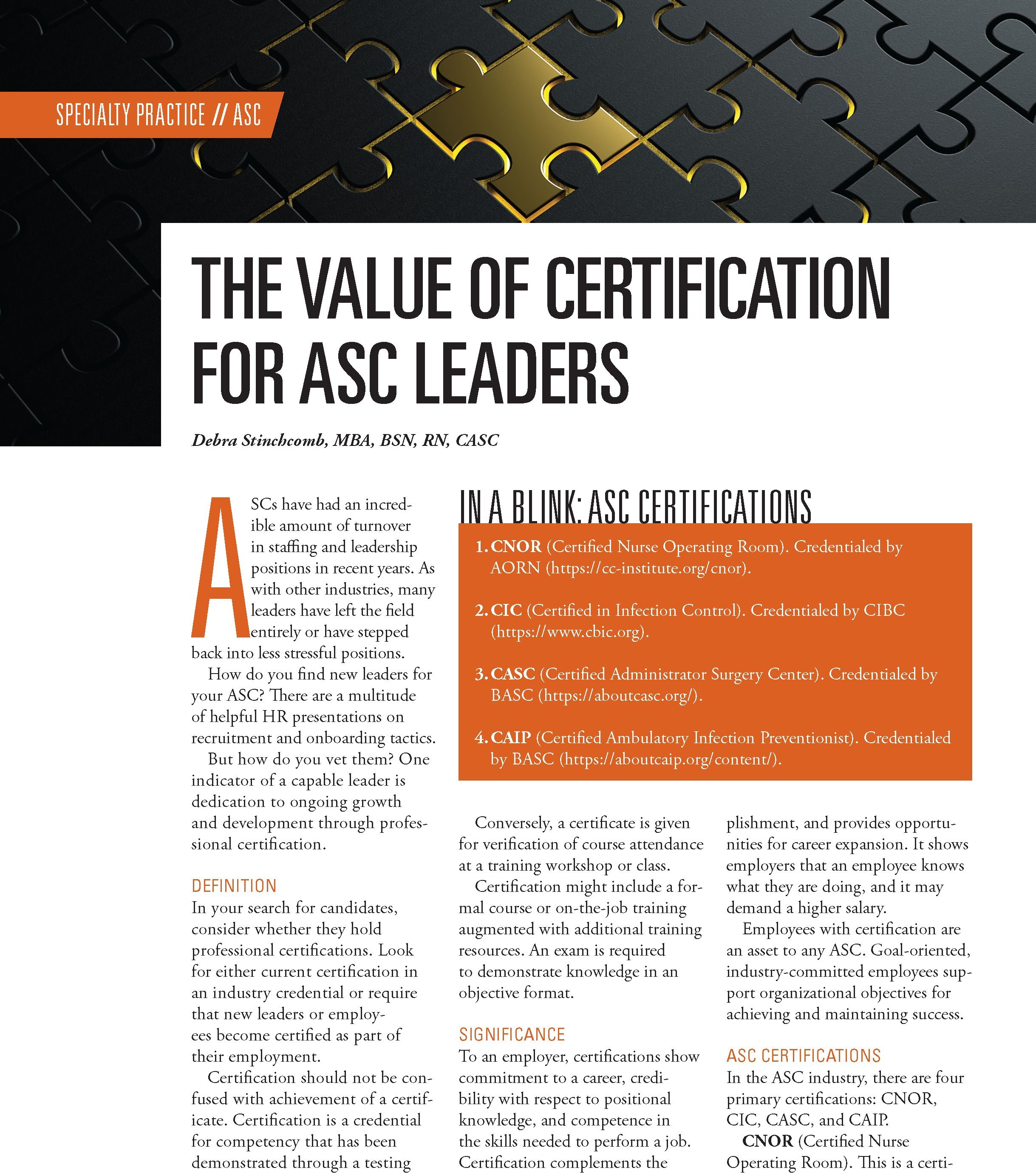 The Value of Certification for ASC Leaders